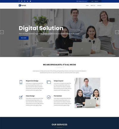 蓝色宽屏商务解决方案服务公司网站模板
