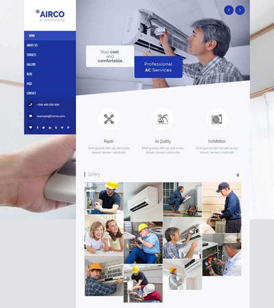 蓝色空调安装维修服务公司html网站模板