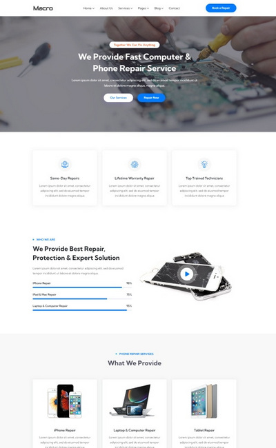 手机电脑电子产品专业维修服务公司html5模板